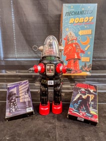 Osaka Tin Age Mechanized Tin Litho Robbie the Robot in Box c. 1991, More!