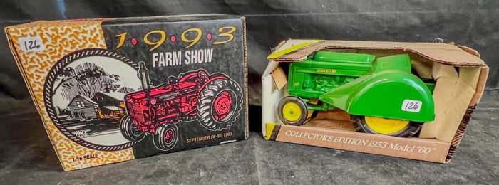 2 Ertl 1/16 Scale Die Cast Tractors, John Deere Model 60 Orchard , International 60 Diesel