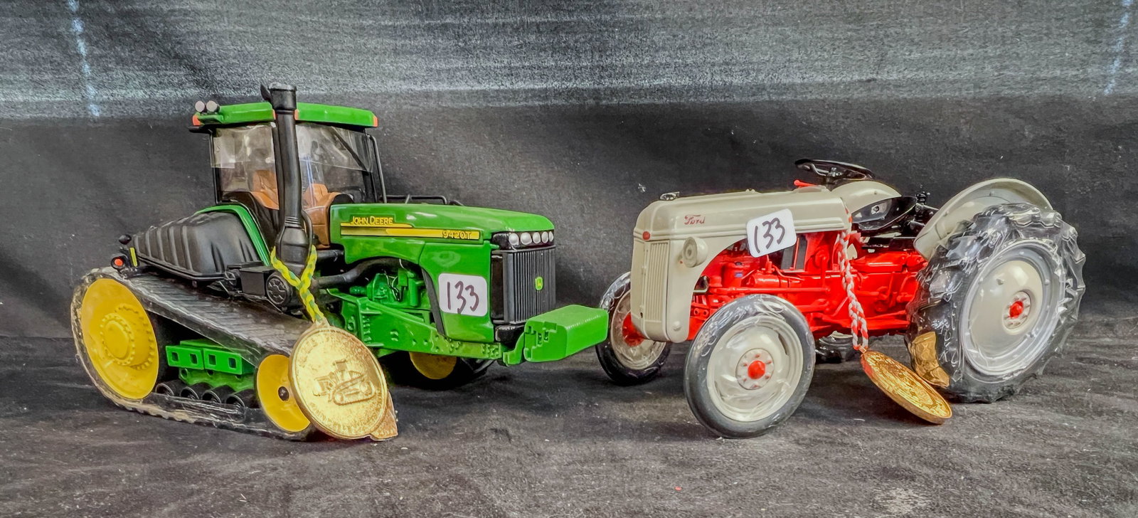 2 Ertl 1/16 Scale Die cast Precision Series Tractors, John Deere 9420 T,Ford 8N tractor: 2 Ertl 1/16 Scale Die cast Precision Series Tractors to ionclude a John Deere 9420 T,Ford 8N tractor with gold coin, and a Ford 8N precision series tractor with gold coin and shrink wrapped wheels.