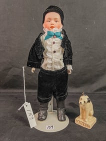Antique Gebruder Heubach Bisque Boy Doll & RCA chalkware  "Nipper" c.1920's