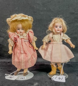 2 Antique German Bisque Head Dolls, Schuetmeister & Quendt, Armand Marseille
