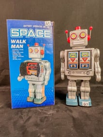 Yoshiya Tin Litho Reproduction of ME 100 "Space Walk Man Robot", Box c.1990's