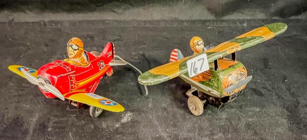 2 Marx Tin Litho Clockwork Airplanes