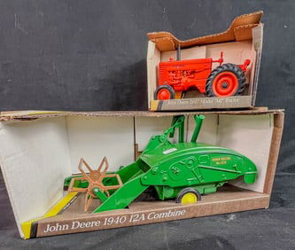 2 Ertle John Deere1/16 Scale Die Cut Farm Toys NIB,  1940 12A Combine, 1947 Model "MI" tractor