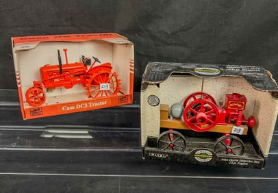 Ertl 1/8 Scale John Deere Waterloo Boy Engine and 1/16 Scale Liberty Case DC3 Tractor