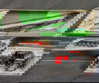 Ertl Die Cast 1/32 Scale Case International Tractor, 6 Row Plow and John Deere 1/16 Scale Belted