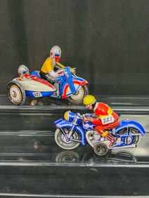 Two Vintage Tin Litho Motorcyle Toys
