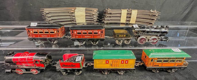 2 Pre-War American Flyer Clockwork Tin Litho Trains, Track, More!