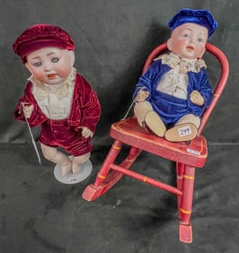 2 Antique Bisque Head Boy Dolls, Hertel Schwab