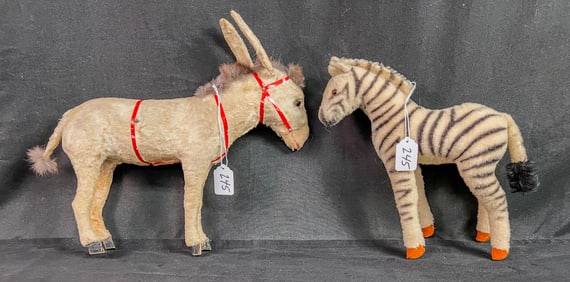 Steiff Zebra & 1920's Wind Up Donkey