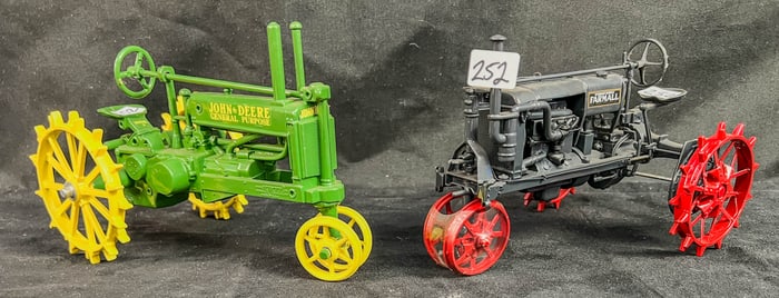 2 Ertl 1/16 Scale Die Cast Steel Wheel Tractors, John Deere General Purpose Model A, Farmall Regular