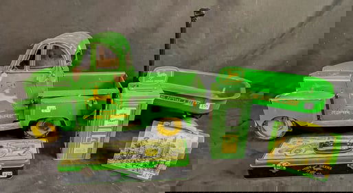 John Deere themed Metal Memorabilia, Garden Art, Tin Litho TIns toy Wagon