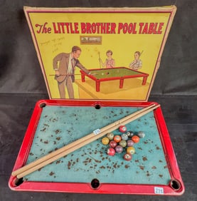 Reliance "the Little Brother " Tin Litho Pool Table in original Box