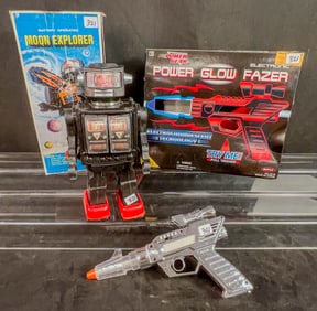 1970's Moon Explorer Robot, power Glow Fazer Raygun, Both in original boxes