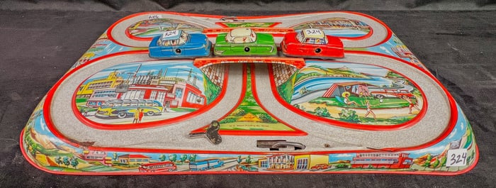 Ohio Art Technofix Tin Litho 1950's Car Track and Cars