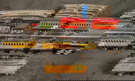 Mixed Group of  Pre-War Key Wind TIn Litho Trains, Cars, Track, American Flyer, Ives, LAmewrican