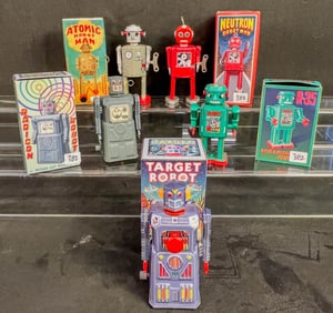 5 Vintage Collectors Tin Litho Keywind Robots