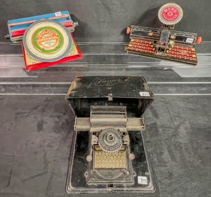 3 Antique Tin Litho Toy Typwriters, Marx , Gescha, More!