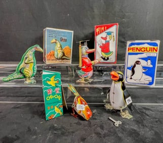 Group of Vintage Keywind Tin Litho Animals Made in China in Original boxes, a 1970's keywind Dr.