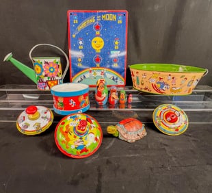 A group of Ohio Art Tin Litho Toys, Tops, C.1930/60's, More!