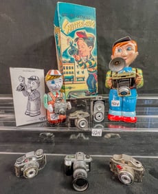 Vintage Tin Litho Camera Themed Toy Group, TN Nomura Shbutterbug, More!