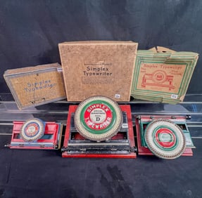 3 Simplex Tin Ltho Toy Typewriters c1920-40's