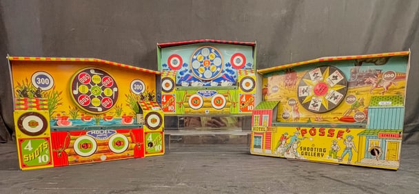 3 Wynodotte Key Wind Tin Lithi Arcade Games c1940's