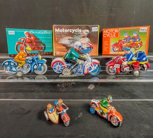 Group of Vintage Tin Litho Motorcycles