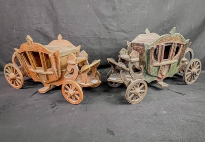 2 Antique Paul F. Beich wood Candy Store Display Carriages