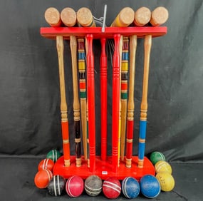 Vintage Wood 6 Player Croquet Set c1950'