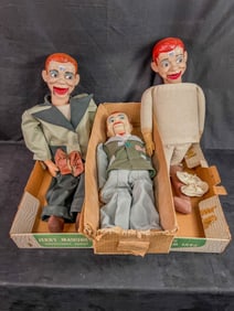 3 1950's Jerry Mahony Ventriiloquist Dummies (2 in Original box), Juro Celebrity Dolls