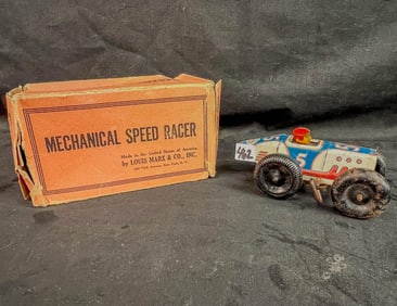 Marx Mechanical Speed Racer Tin Litho Wind Toy in Orig Box c1930's