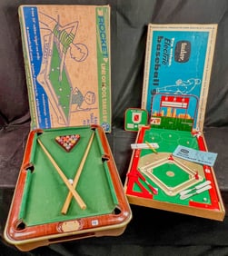 Tudor Tru-Action Electric Baseball Game, Ranger Table top Pool Table c.1960's in Orig Boxes