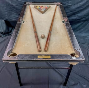 Antique Brunswick Balke Collender Junior Toy Pool Table and Accesories c early 1900's