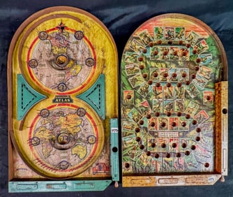 2 Lindstroms Tin Litho Pinball Bagatelle games c1934