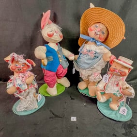 4 Vintage Anna Lee Easter / Spring Hand Made Rabbits