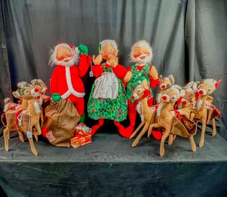 Rare Christmas Group of Large  Annalee Felt Dolls C 1960/70