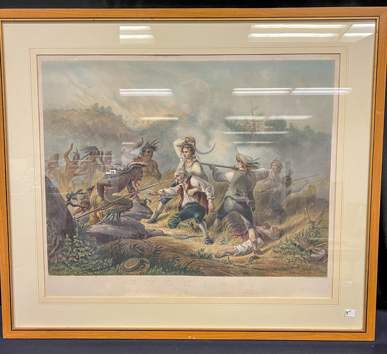 M. C. McRae Steel Engraving c1852 After F.A. C. Darley Drawing of the Wyoming Valley Massacre: An antique, high quality matted and framed colored steel engraving c. 1852 by M. C. McRae after a drawing by F.O.C. Darley titled Wyoming and depicting the Revolutionary War battle by the Iroquois Woo