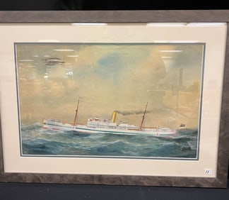 A. Chappell Goode Watercolor of WWI HMS SS Gareth Castle c.1920/30's
