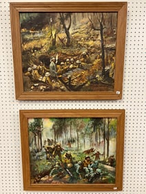 2 Gustave W Bourrey Sr. Oils on Canvas,  WWl Themed c.1919