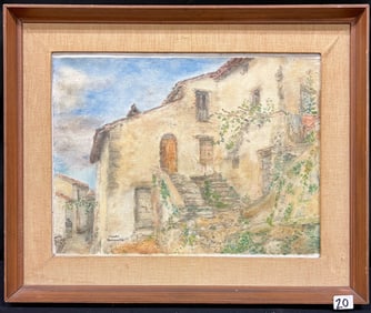 Chantal Quenneville Oil on Canvas of Mediterranean Houses c1930's, Signed