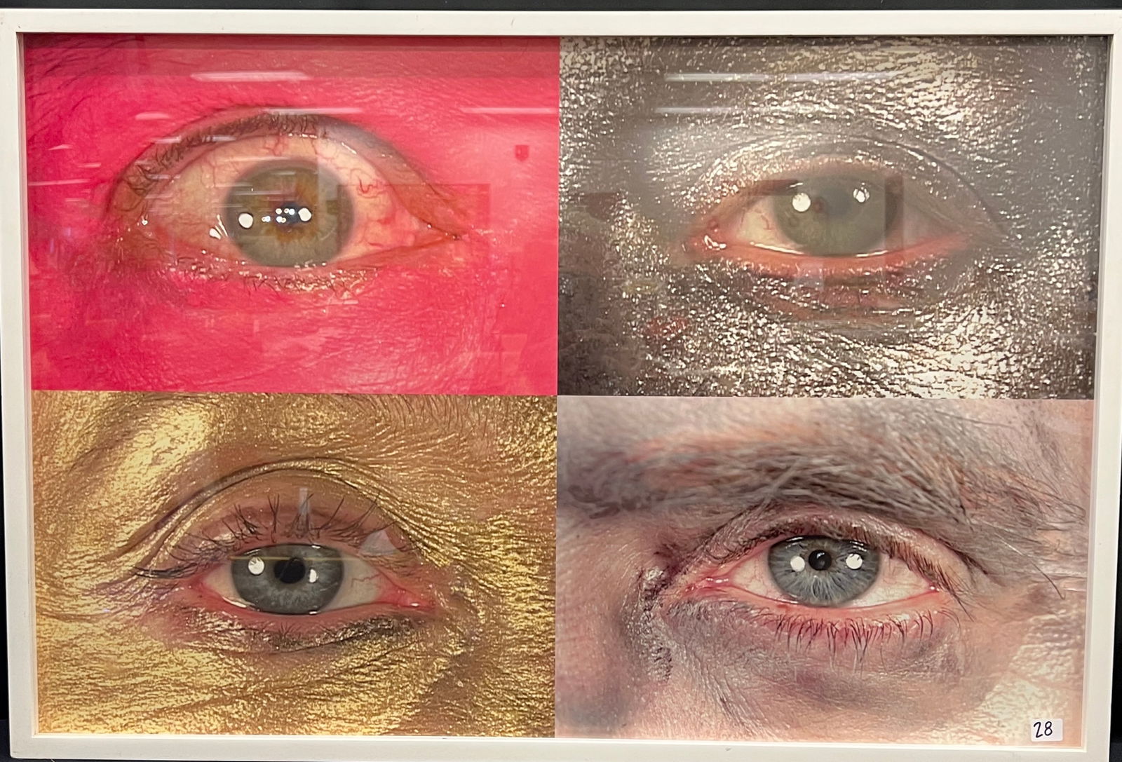 Tony Oursler Color print Photograph c.2004 Edition 1/6,: This quality UV framed colored photographic print is by listed California multimedia artist Tony Oursler (1957- ). It is titled "Prismatic #2" and depicts 4 close up of people's eyes in a quadrant wit