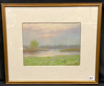 Francesco Spicuzza Pastel Landscape drawing of a Marsh c. early 1900's