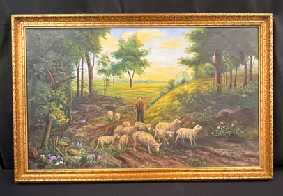 Anna Loessel Becker Painting of Shepherd and Flock C.1930's