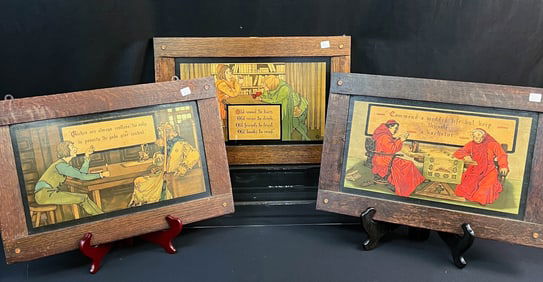 Taber-Prange Mission Arts and Crafts Fumed Oak Frames With Verses c.1904