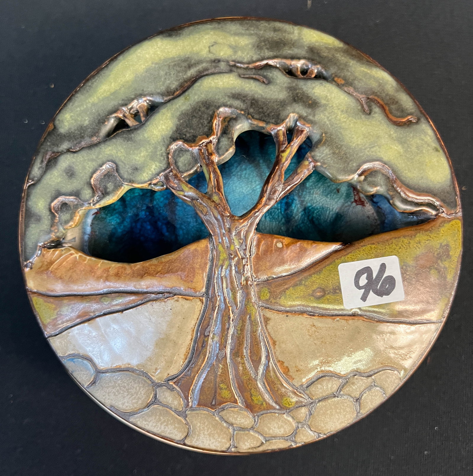 Mission Arts and Crafts Style Sassafras Pottery Covered Tree Box: Mission Arts and Crafts Style Sassafras Pottery Covered Tree Box. Artist signed. In excellent condition it measures 4" tall x 7" wide.