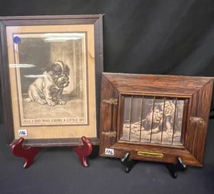 Two Mission Arts and Crafts Fumed Frames With Prints