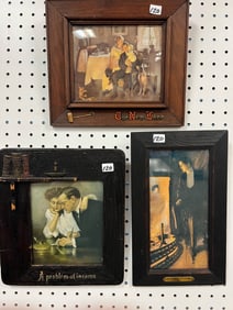 Three Mission Arts and Crafts Prints Fumed Oak With Molded Decorations