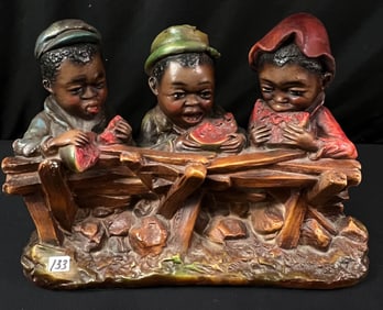 Antique Chalkware Statue  of 3 Black Children c1900