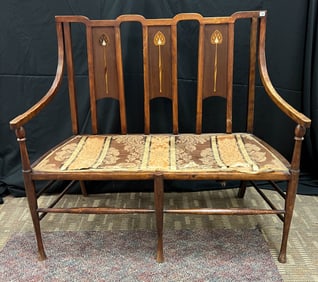 English Arts and Crafts Liberty Style Inlaid Settee c.1900